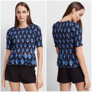 Club Monaco Luceenie Abstract-Print Ruched Peplum Top